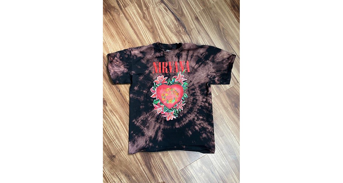Finished bleach tie dye Nirvana floral t shirt